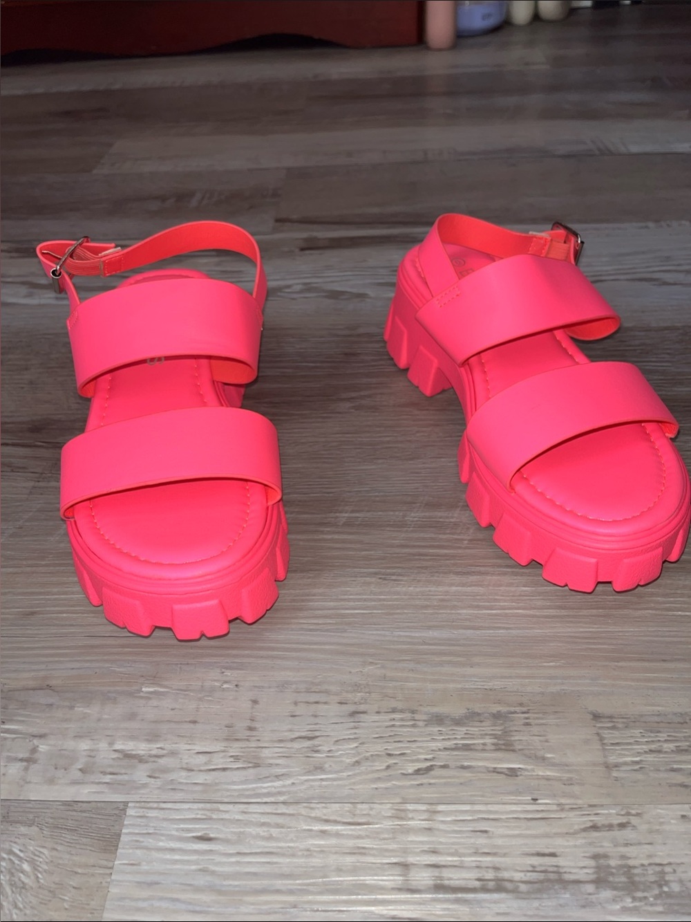 Neon Pink Chunky Platform Sandals